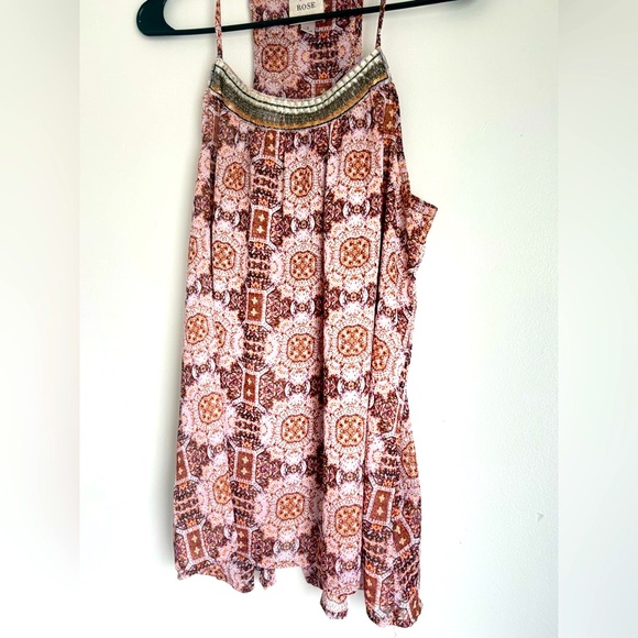 Knox Rose Tops - Knox Rose Brown and Pink Embellished Maxi Top for Resort Wear